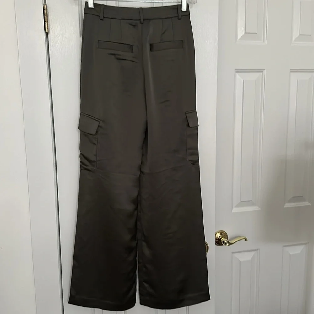 *Excellent Condition* Express, Wide Leg, High Waist, Green, Shiny, Cargo Pants - Picture 8 of 11